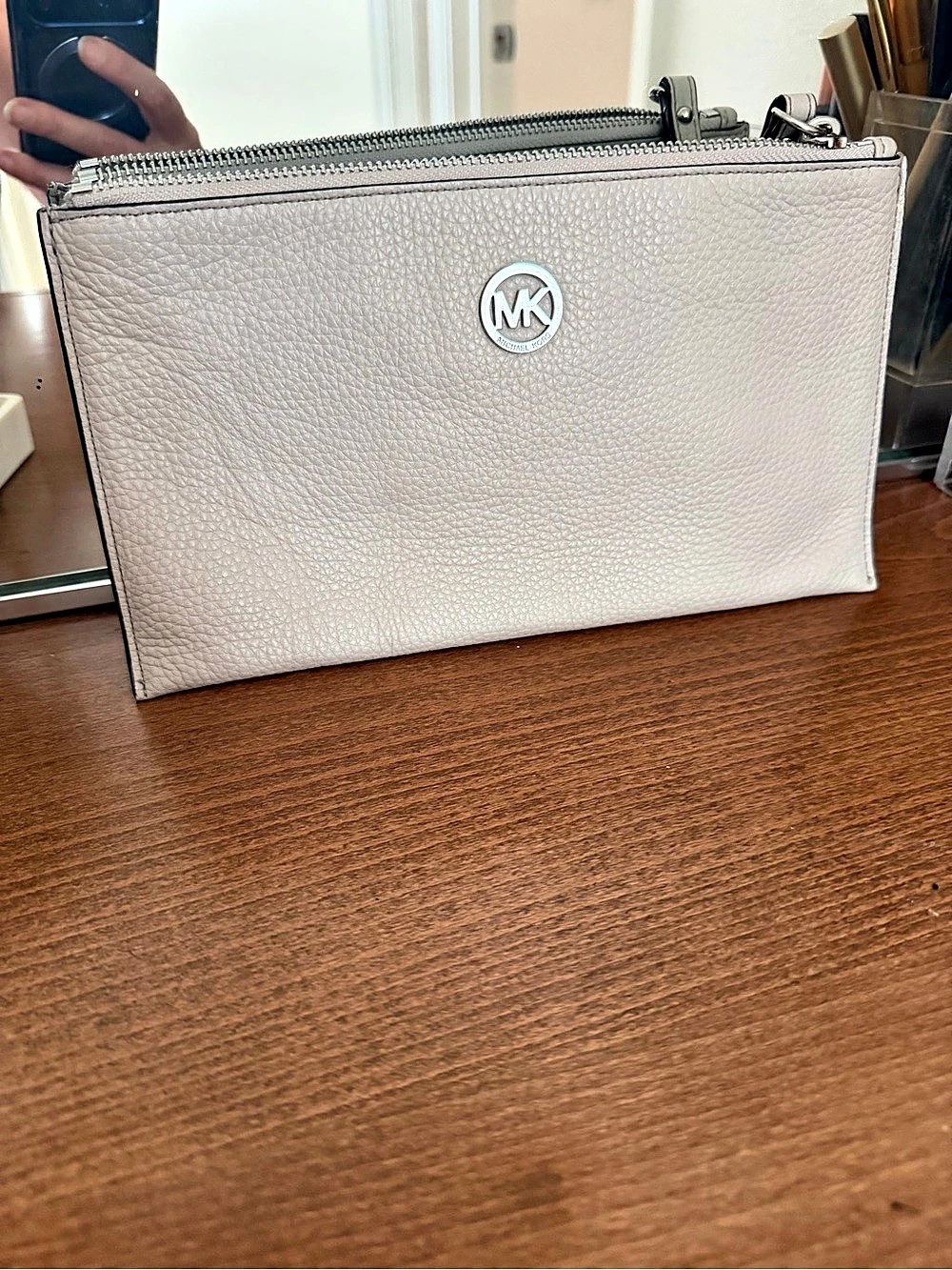 Michael Kors Pebble Leather Phone Wristlet In Taupe